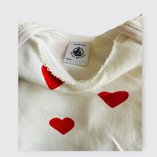 Petit Bateau - Body blanc cœurs rouges 6 mois 67 cm