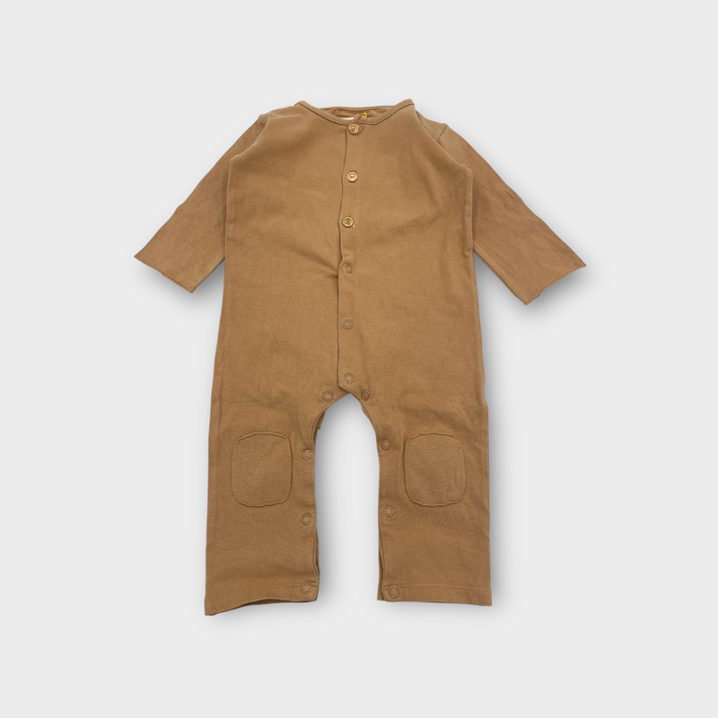 Barboteuse, pyjama, combinaison couleur biscuit avec patch sur les fesses