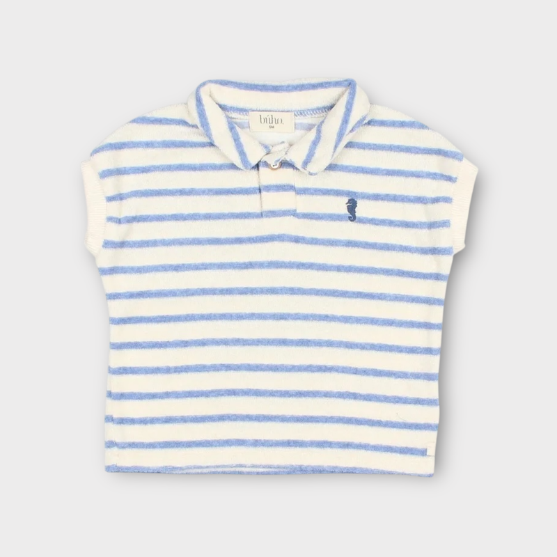 Polo matière éponge bleu ciel ligné Buho