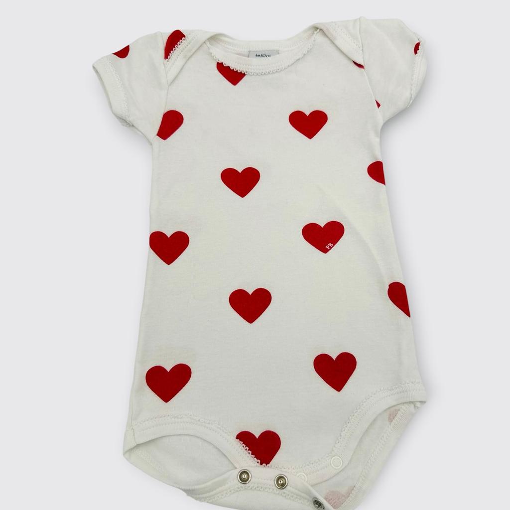 Petit Bateau - Body blanc cœurs rouges 6 mois 67 cm